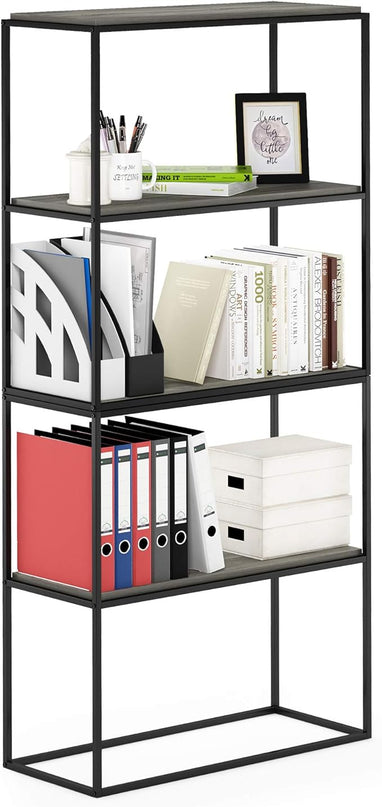 Furinno Moretti Modern Wide Stackable Metal Shelf, French Oak Grey - LeafyLoom