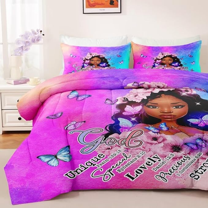 Black Girl Comforter Set Twin,Black Girl Magic Bedding Set,You are Beautiful Lady Bed Bedroom Set,African American Girl Inspirational Quotes Comforter Set - LeafyLoom
