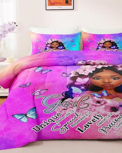 Black Girl Comforter Set Full,Black Girl Magic Bedding Set,You are Beautiful Lady Bed Bedroom Set,African American Girl Inspirational Quotes Comforter Set - LeafyLoom