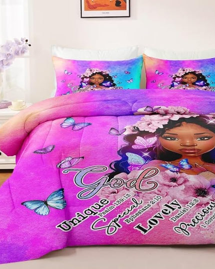 Black Girl Comforter Set Queen,Black Girl Magic Bedding Set,You are Beautifu Lady Bed Bedroom Set,African American Girl Inspirational Quotes Comforter Set - LeafyLoom