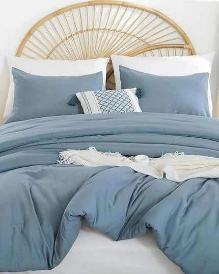 Grayish Blue Full Comforter Boho Dusty Blue 3PCS Microfiber Bed Comforter Sets for All Season Comforter for Men and Women Soft Lightweight Bed Comforter Set (1 Comforter, 2 Pillowcases) - LeafyLoom