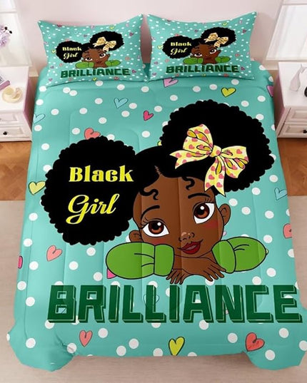 Black Girl Comforter Set Queen for Kids Teens Youth,Black Girl Magic Bedding Set,African American Girl Inspirational Quotes Comforter Set,Black Princess Bed Bedroom Set - LeafyLoom