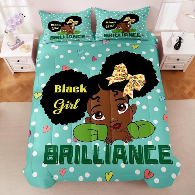 Black Girl Comforter Set Queen for Kids Teens Youth,Black Girl Magic Bedding Set,African American Girl Inspirational Quotes Comforter Set,Black Princess Bed Bedroom Set - LeafyLoom