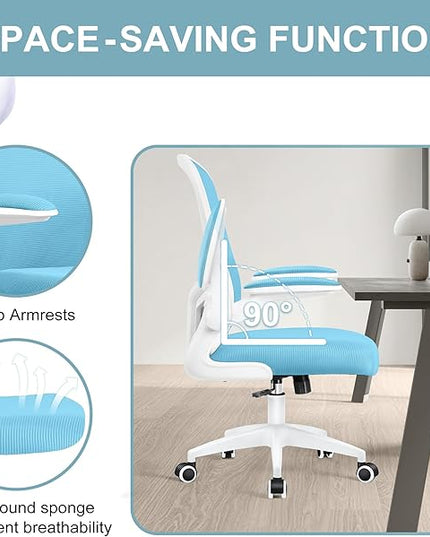 Ergonomic Office Chair, Lumbar Support Desk Chair with Flip-up Armrest and Breathable Mesh, Height Adjustable Swivel Office Chair Blue - LeafyLoom
