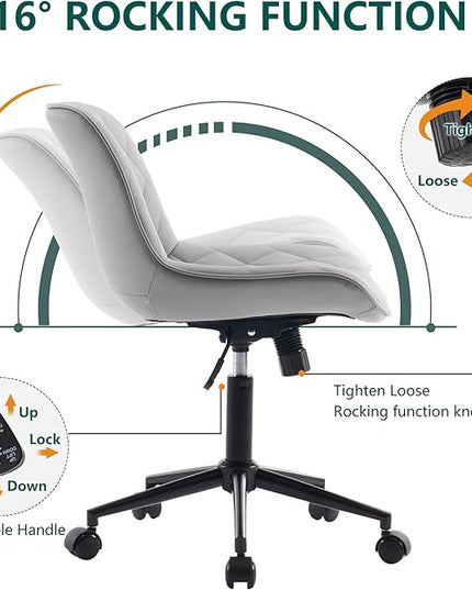 YOUNUOKE Comfortable Desk Chair, Home Office Chairs with Wheels, Armless Samll Comfy Vanity Chairs, PU Leather Computer Task Work Desk Chairs, Gery - LeafyLoom