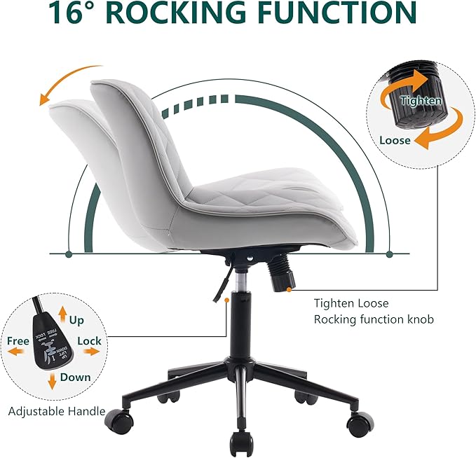 YOUNUOKE Comfortable Desk Chair, Home Office Chairs with Wheels, Armless Samll Comfy Vanity Chairs, PU Leather Computer Task Work Desk Chairs, Gery - LeafyLoom