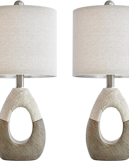 OYEARS Boho Table Lamps Bedroom Living Room Set 2 Sleeping and Reading,Small Farmhouse RattanTable Lamp 19”Rustic Egg Design Resin Light Decoration,Nightstand Bedside Lamps for Office Study Rest - LeafyLoom