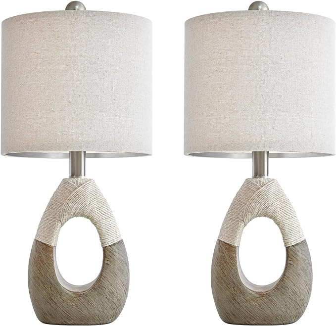 OYEARS Boho Table Lamps Bedroom Living Room Set 2 Sleeping and Reading,Small Farmhouse RattanTable Lamp 19”Rustic Egg Design Resin Light Decoration,Nightstand Bedside Lamps for Office Study Rest - LeafyLoom