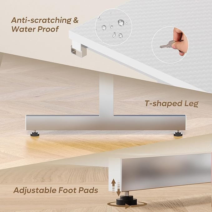 Bestier Small Gaming Desk with Monitor Stand, 42 inch LED Computer Desk, Gamer Workstation with Cup Holder & Headset Hooks, Modern Simple Style Desk for Home Office, Carbon Fiber White - LeafyLoom