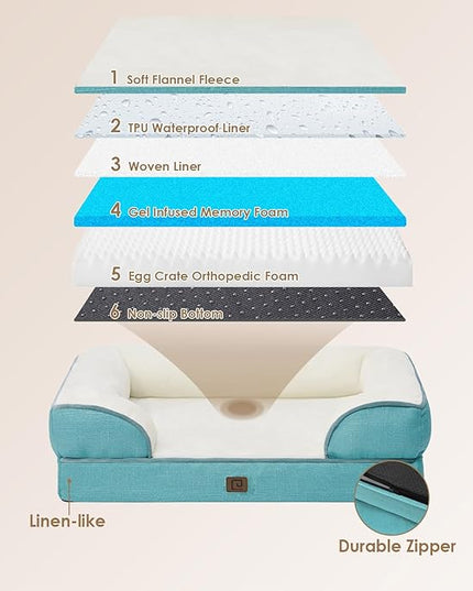 EHEYCIGA Orthopedic Dog Bed for Large Dogs, Waterproof Memory Foam, Turquoise Blue, 35"L x 22"W x 6.5"Th EHEYCIGA