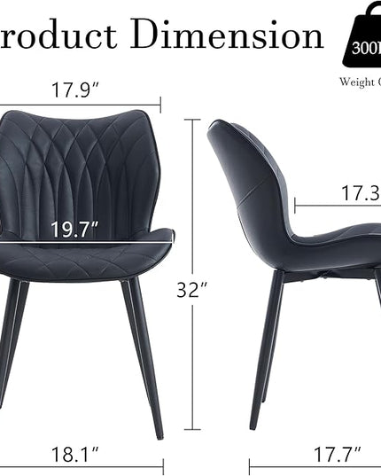 YOUNIKE Dining Chairs Set of 2, Upholstered Faux Leather Kitchen & Dining Room Chairs, Modern Living Room Bedroom Side Chairs with Wide Wing Back and Adjustable Metal Legs, Black - LeafyLoom
