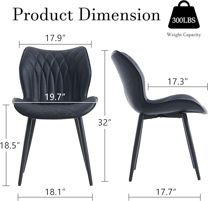 YOUNIKE Dining Chairs Set of 2, Upholstered Faux Leather Kitchen & Dining Room Chairs, Modern Living Room Bedroom Side Chairs with Wide Wing Back and Adjustable Metal Legs, Black - LeafyLoom