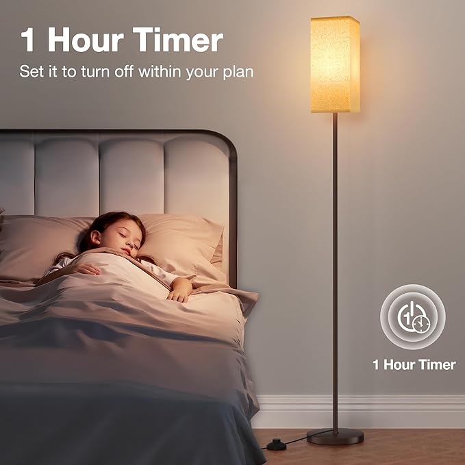 Ambimall Remote Control Floor Lamp, Stepless Dimmable, 64 Inches Tall, Include 9W Bulb, Standing Lamp for Living Room Bedroom Office (Beige & Brown) - LeafyLoom