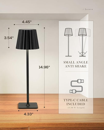 Cordless LED Desk Lamps, Rechargeable Black Table Lamp with 3 Colors Stepless Dimming, 5200mAh Battery Operated for Home Office Restaurant Bedroom Bars (2 Pack), TL02BK-2PK - LeafyLoom