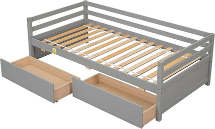 Bellemave Daybed with Two Storage Drawers Wood Day Bed, Sofa Bed Frame with Storage Drawers Daybed Couch with Storage Bed for Living Room Bedroom （Gray） - LeafyLoom