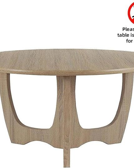 FINECASA Wooden Round Coffee Table Curved Leg, Accent Couch,Home Decoration, Living Room Tables, 36 x 18 Inches, Natural - LeafyLoom