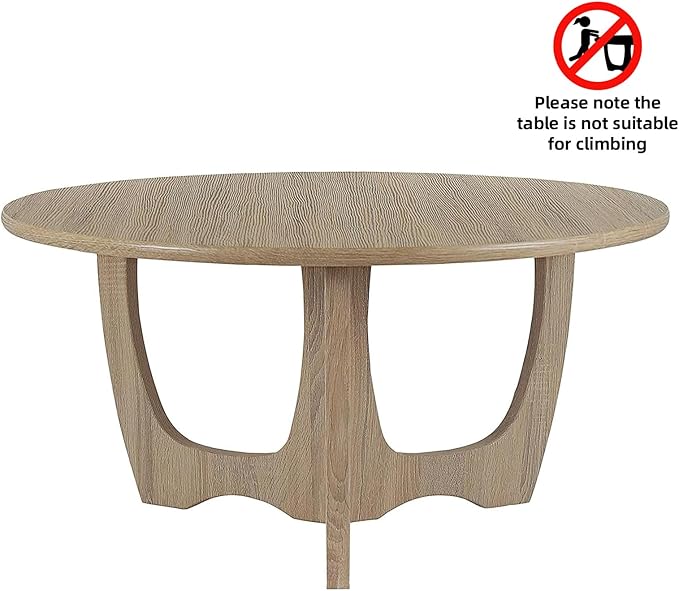 FINECASA Wooden Round Coffee Table Curved Leg, Accent Couch,Home Decoration, Living Room Tables, 36 x 18 Inches, Natural - LeafyLoom