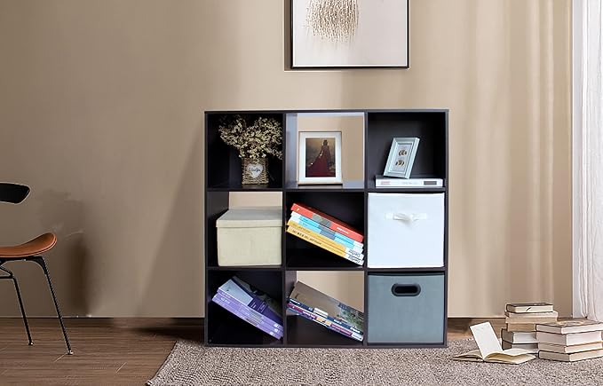 PACHIRA US 9 Cube Storage Shelf Organizer, Heavy Duty Wooden Closet Cabinet, File Organizer Rack Display Cube Bookshelf Compartments, Dark Brown - LeafyLoom