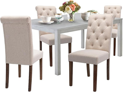 COLAMY 5-Piece Dining Table Set for 4, 60" Kitchen Wood Table with 4 Tufted Dining Room Chairs, White/Beige - LeafyLoom