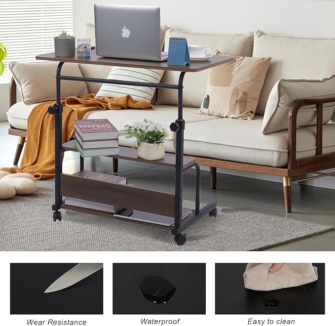 Portable Desk Small Desks for Small Spaces Laptop Table Brown Rolling Adjustable Desk on Wheels Mobile Couch Desk for Bedroom Home Office Computer Standing Desk Student Desk with Storage 32x16 Inch - LeafyLoom
