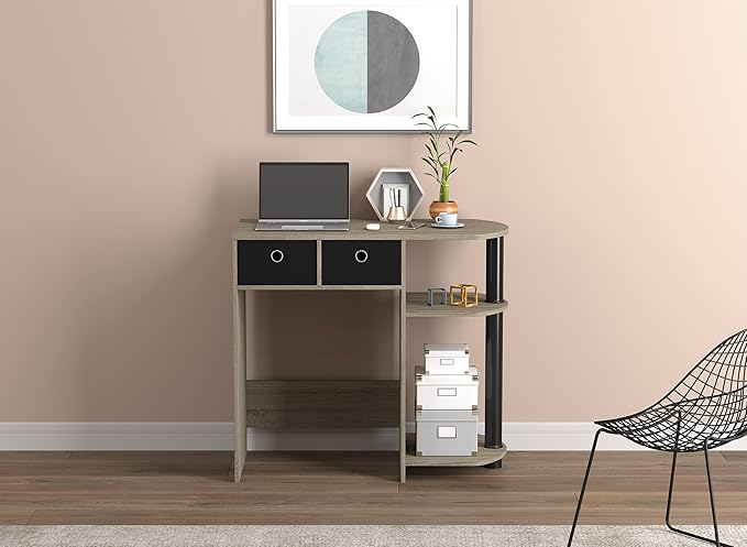 Safdie Small Computer Space-Saver Writing 2 Storage Drawers-Sturdy Study, Work Table-Compact Home, Living, Dorm Room,Bedroom, Office Modern Student, Gamer Desk, One Size, Dark Taupe - LeafyLoom