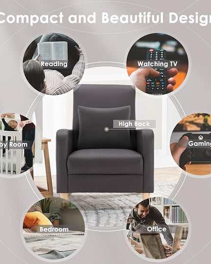 COLAMY Modern Accent Living Room Chairs Set of 2, Upholstered PU Leather Armchair Reading Side Chair, Single Sofa with Back Pillow and Wood Legs, Brown - LeafyLoom
