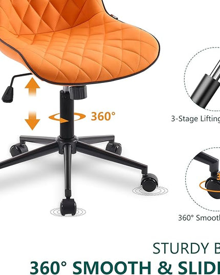 YOUNUOKE Office Chair Desk Chair with Wheels, Thick Upholstery Armless Computer Chair, Small Cute Office Chair Faux Leather Swivel Desk Chairs, Bedroom Side Chair Task Chairs, Orange - LeafyLoom