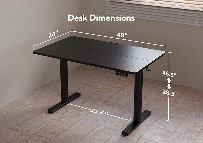 Electric Standing Desk, Adjustable Height Stand up Desk, 48x24 Inches Sit Stand Home Office Desk with Splice Board,Black Top - LeafyLoom