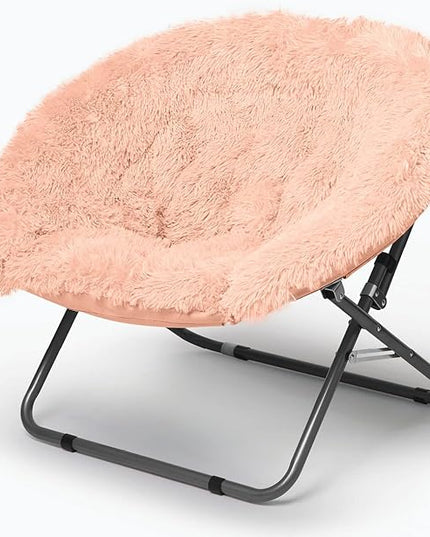 Mongolian Faux Fur Oversized Saucer Chair, Blush - LeafyLoom