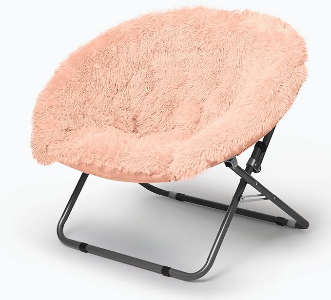 Mongolian Faux Fur Oversized Saucer Chair, Blush - LeafyLoom