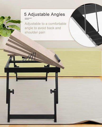 Bamboo Laptop Desk Bed Tray Table Adjustable Table for Computer Tilting Top Foldable Leg with Drawer - LeafyLoom