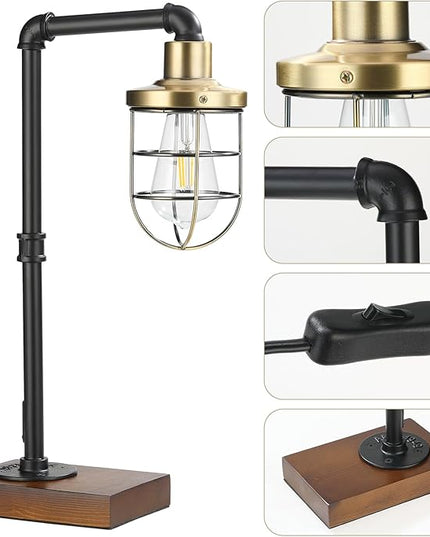 CONCA steampunk table lamp, industrial table lamp,E26 Base Rustic Edison Lighting, cage shade table lamp (B-Black+Bronze) - LeafyLoom