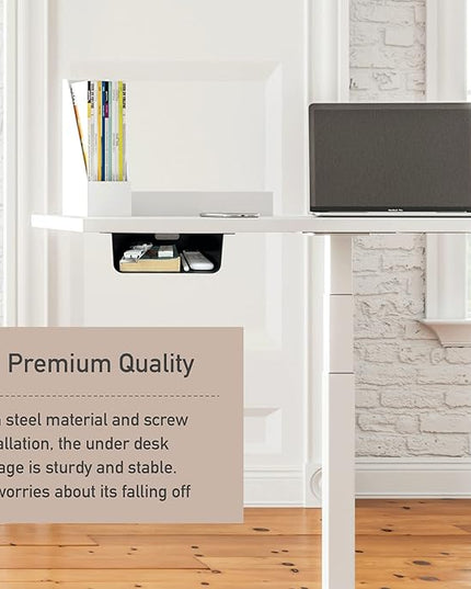 Under Desk Storage Shelf Under Desk Drawer Storage for Sit Stand Desk, Table, Gaming Desk, Workstations Under Desk Organizer Adds Tray for Home and Office(Black) - LeafyLoom