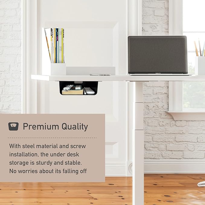 Under Desk Storage Shelf Under Desk Drawer Storage for Sit Stand Desk, Table, Gaming Desk, Workstations Under Desk Organizer Adds Tray for Home and Office(Black) - LeafyLoom