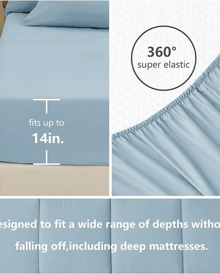 CozyLux Full Size Comforter Sets - 7 Pieces Bed in a Bag Set Light Blue, Bedding Sets Full with All Season Quilted Comforter, Flat Sheet, Fitted Sheet, Pillowcases, Light Blue, Full - LeafyLoom
