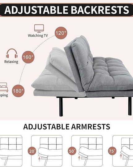 MUUEGM Futon Sofa Bed Convertible Memory Foam Sleeper Couch,Modern Loveseat for Living Room,Small Compact Space,Dorm,Office,Adjustable Armrests Backrest Sofabed, Linen Light Grey - LeafyLoom
