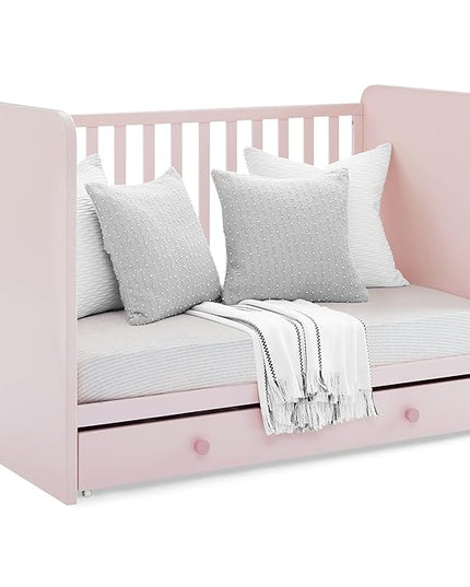 GAP babyGap Graham 4-in-1 Convertible Crib with Storage Drawer - Greenguard Gold Certified, Blush Pink/Dark Pink - LeafyLoom
