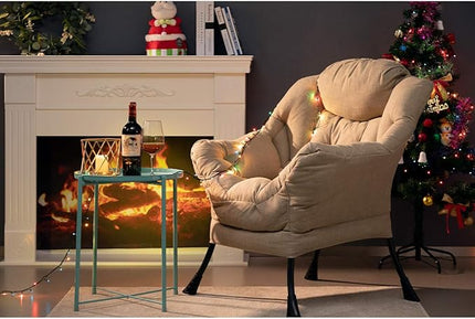 HollyHOME Modern Fabric Large Lazy Chair, Accent Oversized Comfy Reading Chair, Thick Padded Cozy Lounge Chair with Armrest, Leisure Sofa Chair for Living Room, Bedroom, Dorm, Coffee&White - LeafyLoom
