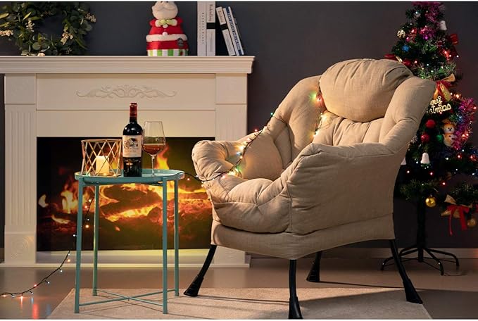 HollyHOME Modern Fabric Large Lazy Chair, Accent Oversized Comfy Reading Chair, Thick Padded Cozy Lounge Chair with Armrest, Leisure Sofa Chair for Living Room, Bedroom, Dorm, Coffee&White - LeafyLoom
