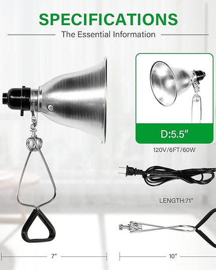 Simple Deluxe Clamp Lamp Light 60 Watt with 5.5 Inch Aluminum Reflector (no Bulb Included), 6 Feet Cord, 1 Pack, Black, New Version - LeafyLoom