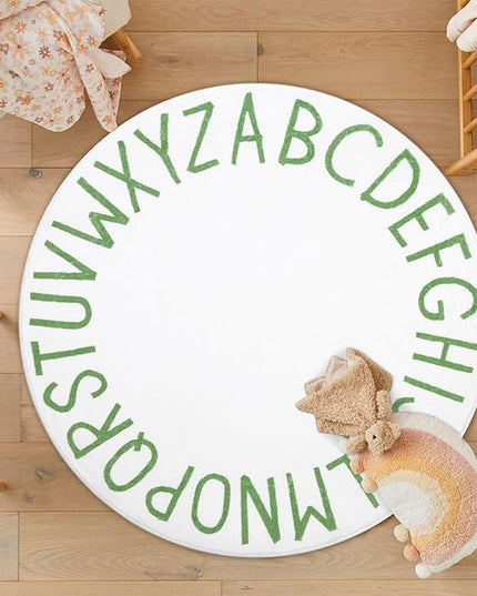 Topotdor Round Kids Play Rug Alphabet Nursery Area Rug Extra Large Soft Crawling Play Mat for Children Toddlers Bedroom (47 inch, Green/White) - LeafyLoom