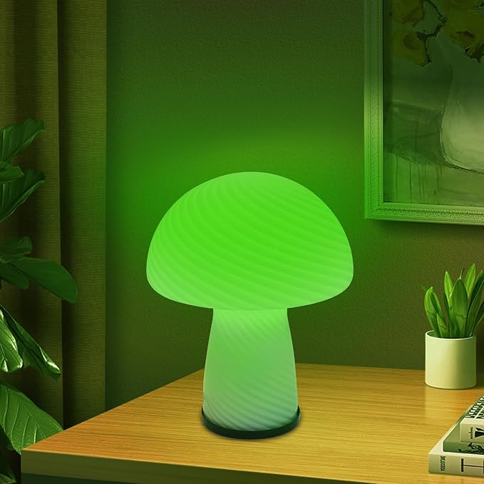 Mushroom lamp, Murano style retro design,Glass desk lamp with RGB 16 Color gradient dimmable LED bulbs, bedroom bedside bedside lamp, perfect home decoration.(LED Bulb Included) - LeafyLoom
