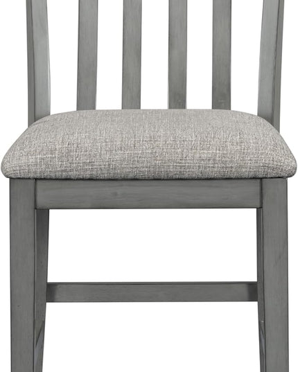 5-Piece Wooden Counter Height Dining Table Set with Faux Marble Veneer and Built-in Storage Shelves, 2 Upholstered Chairs and 2 Barstools, for Kitchen, Breakfast Nook, Bar, Living Room, Gray - LeafyLoom