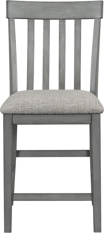 5-Piece Wooden Counter Height Dining Table Set with Faux Marble Veneer and Built-in Storage Shelves, 2 Upholstered Chairs and 2 Barstools, for Kitchen, Breakfast Nook, Bar, Living Room, Gray - LeafyLoom