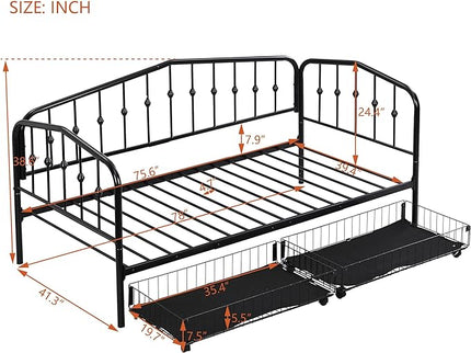 Twin Size Stylish Metal Daybed with 2 Drawers,Easy Assembly,Sofa Bed for Bedroom Living Room Guest-Room Apartment,Black - LeafyLoom