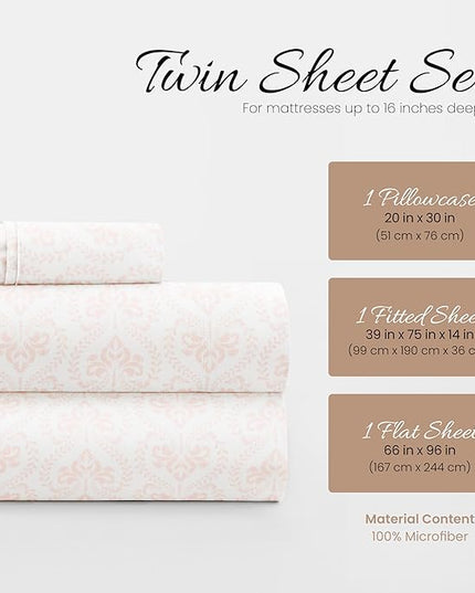 Linen Market 3 Piece Twin Bedding Sheet Set (Pink Classic) - Sleep Better Than Ever with These Ultra-Soft & Cooling Bed Sheets for Your Twin Size Bed - Deep Pocket Fits 16" Mattress - LeafyLoom