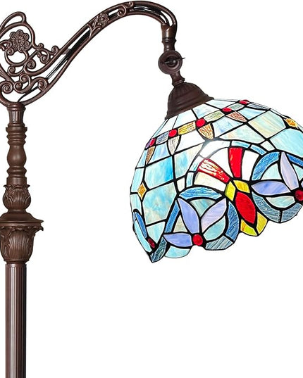 Capulina Tiffany Floor Lamp 62 Inches Height Antique Victorian Style Stained Glass Soft Light Arched Gooseneck Adjustable Angle Reading Lamp for Living Room Bedroom Home Office - LeafyLoom