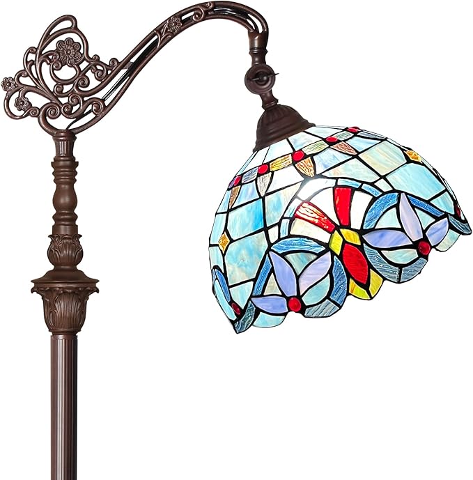 Capulina Tiffany Floor Lamp 62 Inches Height Antique Victorian Style Stained Glass Soft Light Arched Gooseneck Adjustable Angle Reading Lamp for Living Room Bedroom Home Office - LeafyLoom