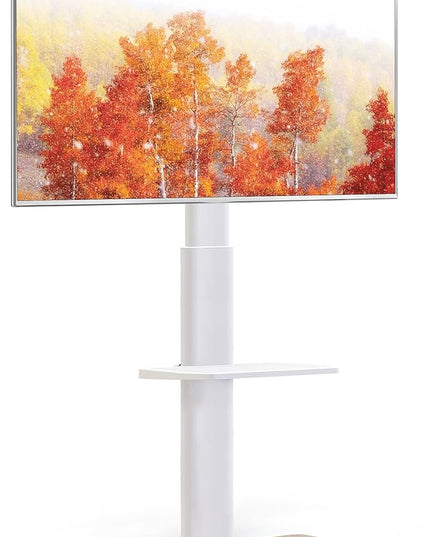 FITUEYES Floor TV Stand Tall Corner TV Stands for Most TVs up to 70 Inch Swivel TV Mount Stand with Height Adjustable Shelf Upgrade Sturdy Wood Base White - LeafyLoom