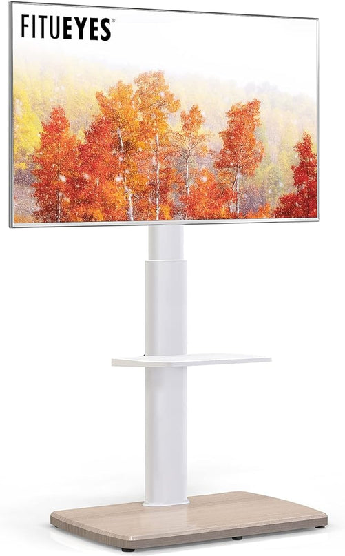 FITUEYES Floor TV Stand Tall Corner TV Stands for Most TVs up to 70 Inch Swivel TV Mount Stand with Height Adjustable Shelf Upgrade Sturdy Wood Base White - LeafyLoom